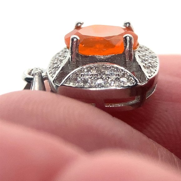 Fire Opal .89ct Platinum Finish Solid 925 Sterling Silver Pendant - Picture 5 of 7